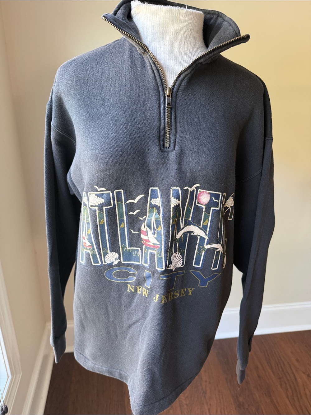 Atlantic City Graphic Quarter-Zip Pullover - Charcoal
